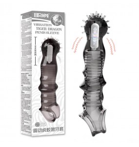 PLEASE ME - Tiger Dragon Vibrating Penis Sleeve (Transparent Black)
